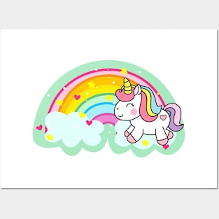 Unicorn next to rainbow Posters and Art